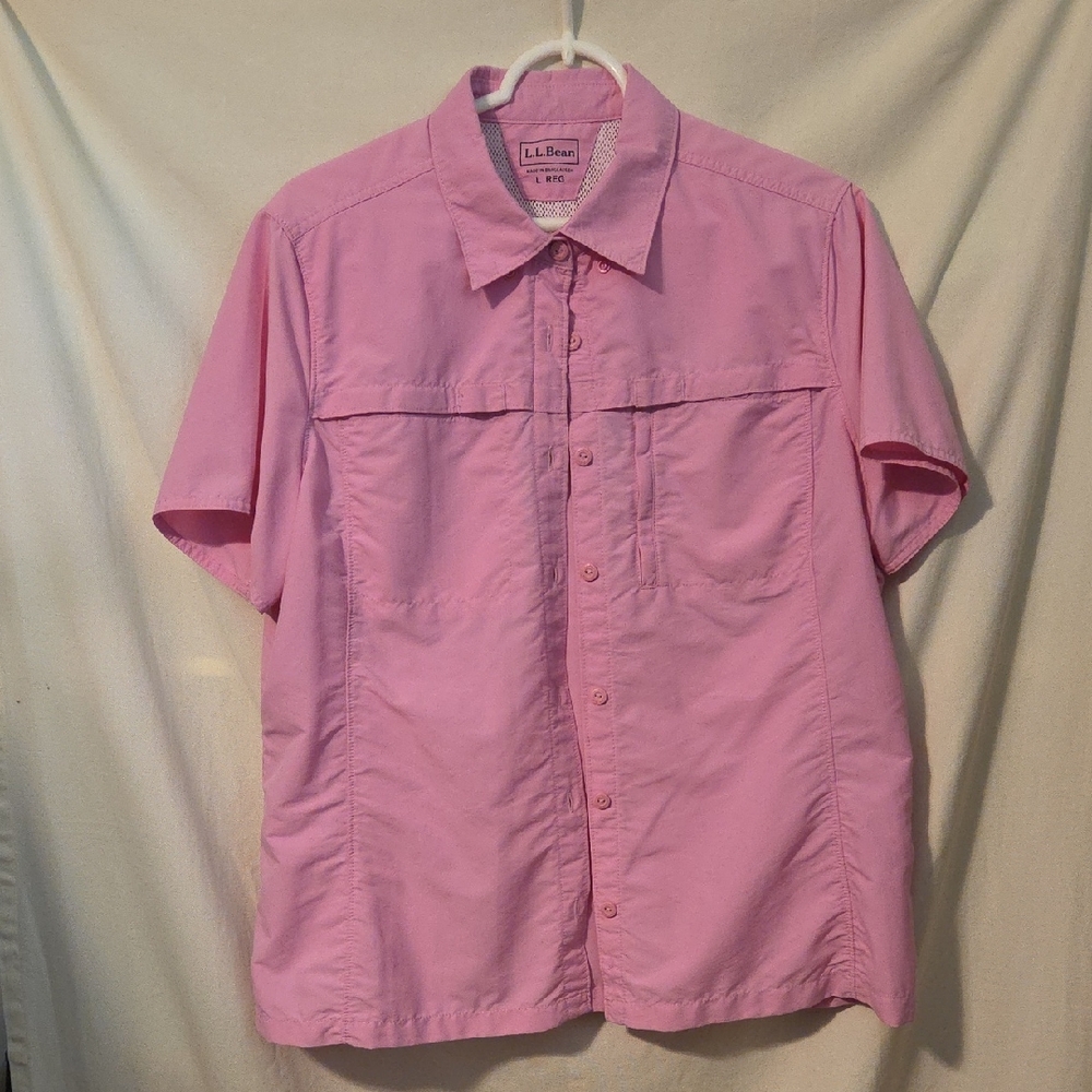 L L Bean Tropicwear Shirt Short Sleeve Pink Size Large EUC